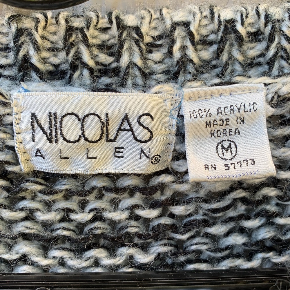 Vintage black white gray chevron chunky knit crewneck oversized grandpa sweater - Picture 5 of 16